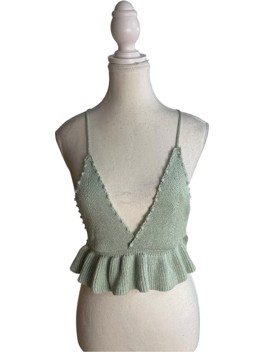 Zara Knit Halter Crop Top Green